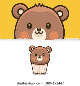Cute bear cupcake, animal character design.