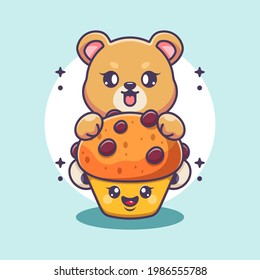 Cute bear with cupcake cartoon