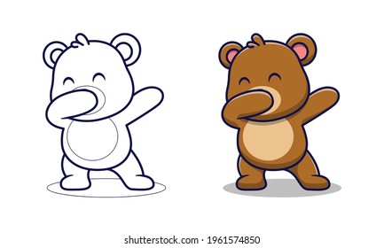 Cute bear is dabbing cartoon coloring pages for kids