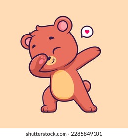 Cute Bear Dabbing Cartoon Vector Icon Illustration. Animal Nature Icon Concept Isolated Premium Vector. Flat Cartoon Style