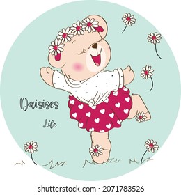 Cute Bear Dancer. Daisies Love Baby Bear Flowers