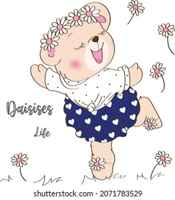 Cute Bear Dancer. Daisies Love Baby Bear Flowers