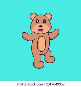 Cute bear is dancing. Animal cartoon concept isolated. Can used for t-shirt, greeting card, invitation card or mascot.