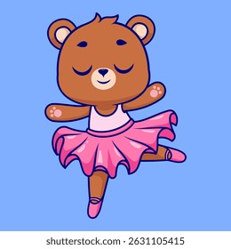 Cute Bear Dancing Ballet Cartoon Vector Icon Illustration. Animal Holiday Icon Concept Isolated Premium Vector. Flat Cartoon Style