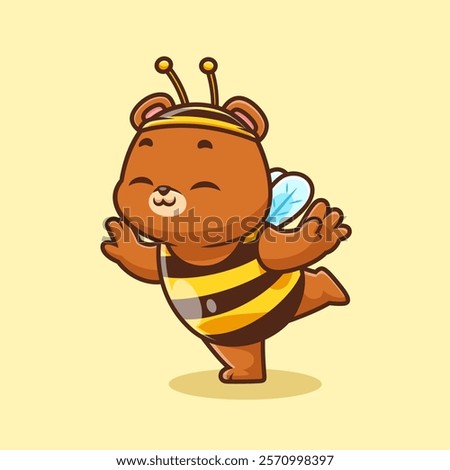 Cute Bear Dancing With Bee Costume Cartoon Vector Icon 
Illustration. Animal Nature Icon Concept Isolated Premium 
Vector. Flat Cartoon Style 