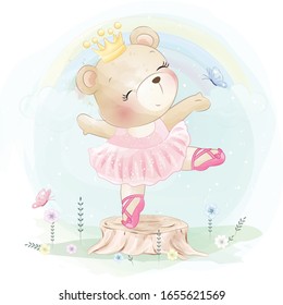 Cute bear dancing with watercolor effect