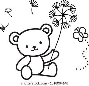 Cute bear with dandelion . Vector illustration