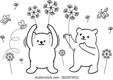 Cute bear with dandelion . Vector illustration