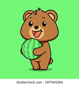 cute bear design with watermelon