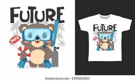 Cute Bear Diver tshirt art fashion designs.