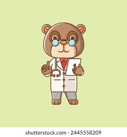 Cute bear doctor medical personnel chibi character mascot icon flat line art style illustration concept cartoon set