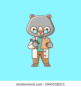 Cute bear doctor medical personnel chibi character mascot icon flat line art style illustration concept cartoon set