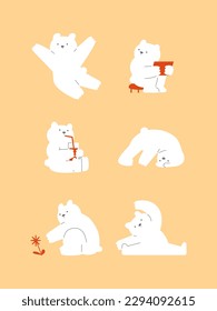 
A cute bear is doing various movements. 
character bear. 
Adorable and playful teddy bear.