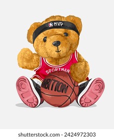 Nette Bärenpuppe in Basketball-Jersey Hand gezeichnet Vektor-Illustration