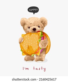 cute bear doll in burger vector illustration