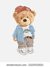 cute bear doll in casual yet stylish look vector illustration