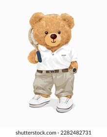 cute bear doll in classic tennis fashion style vector illustration