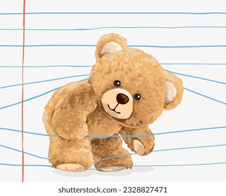 cute bear doll crossing lined notebook vector illustration