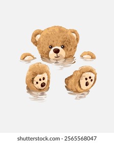 cute bear doll floating on the waver vetor illustration