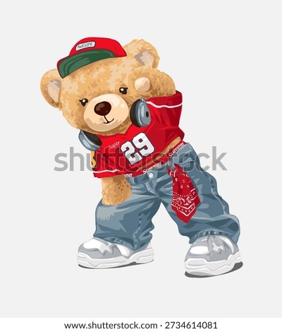 cute bear doll in hiphop style fashion vector illusttration