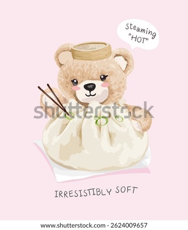 cute bear doll in hot stream bun cartoon vector illusration