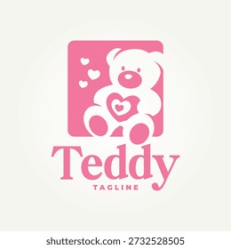 Boneca de urso bonito abraçando o coração ícone logotipo design de ilustração vetorial. Dia dos Namorados e conceito de logotipo de presente