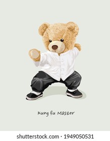 cute bear doll in kung fu costume vector illustration