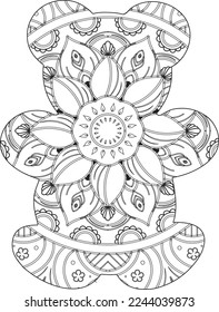 Cute bear doll mandala coloring page