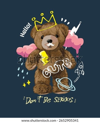 cute bear doll on colorful scribble hand drawn vector illustration