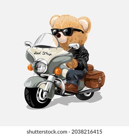 Cute Bear Doll Riding Motorcycle Vector Illustration