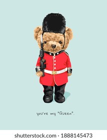 cute bear doll in royal guard costume cartoon illustration