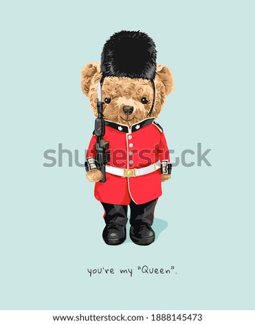 cute bear doll in royal guard costume cartoon illustration