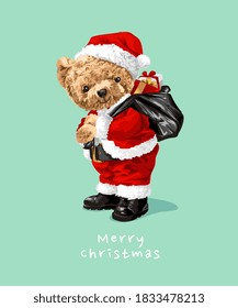 cute bear doll in Santa Claus costume illustration