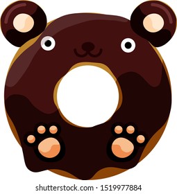 Cute bear donut isolated on white vector illustration. Cute cartoon character.