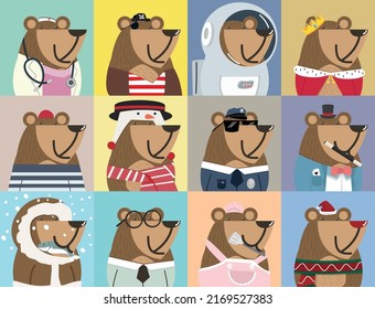 Juego de caracteres de garabato de oso