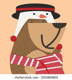Cute bear doodle vector icon snowman