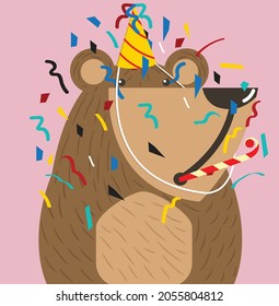 Cute bear doodle vector icon party