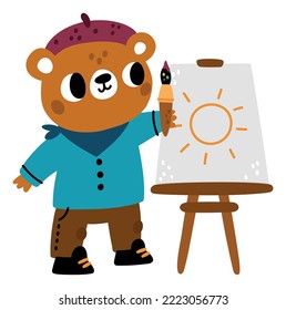 Cute bear drawing. Funny animal artist character