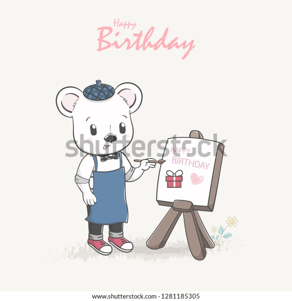 Cute Bear Drawing Happy Birthday Poster Royalty Free Stock Image