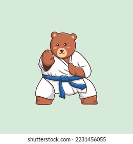 Cute bear dressed in karate style, can be used as a mascot, logo or illustration for a children's book