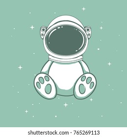 Cute bear dressed in space helmet.Funny astronaut.Vector illustration