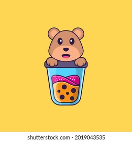 Cute bear Drinking Boba milk tea. Animal cartoon concept isolated. Can used for t-shirt, greeting card, invitation card or mascot.