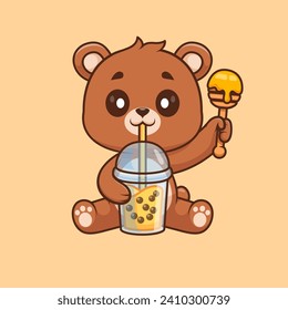 Cute Bear Drinking Boba Milk Tea With Honey Cartoon Vector
Icon Illustration. Animal Drink Icon Concept Isolated Premium
Vector. Flat Cartoon Style