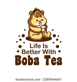 Cute Bear Drinking Boba