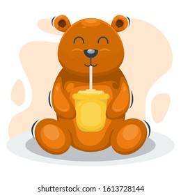 CUTE BEAR DRINKING JUICE CARTOON VECTOR