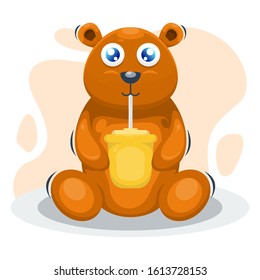 CUTE BEAR DRINKING JUICE CARTOON VECTOR