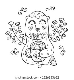 cute bear drinks jasmine tea