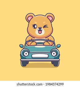 Cute bear driving the car cartoon