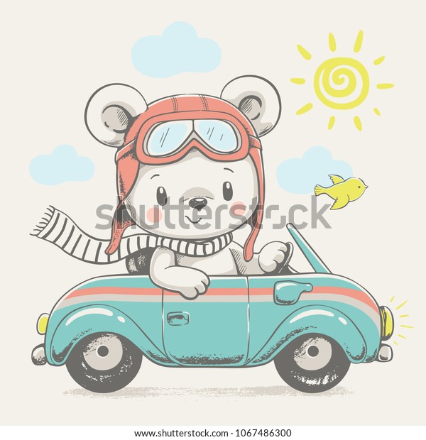 Cute Bear Driving Car Cartoon Hand Stock Vector (Royalty Free) 1067486300