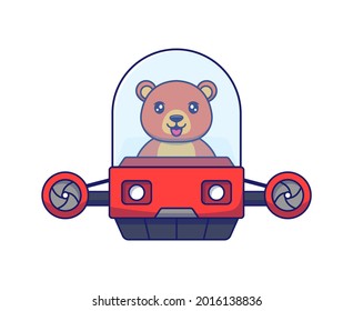 Cute bear driving flying vehicle